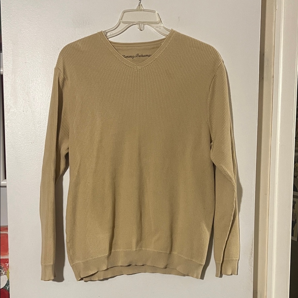 Tommy Bahama 100% cotton sand color ribbed sweater